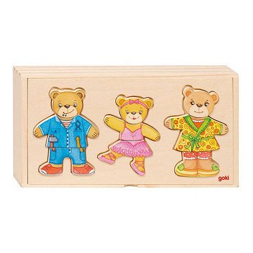 Goki Wooden Dress Up Puzzle Bears in Wooden Box, 36 pcs.