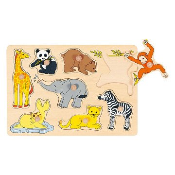 Goki Wooden Stud Puzzle Wild Young Animals, 8 pcs.