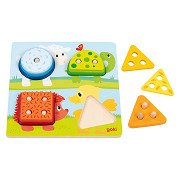 Goki Wooden Colors and Shapes Sorting Board Animals, 12 pcs.