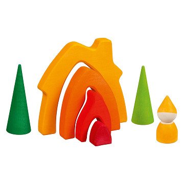 Goki Wooden Dwarf House Building Blocks, 7 pieces.