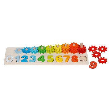 Goki Holz-Sortierspiel Zählen lernen mit Zahnrädern, 55-tlg.