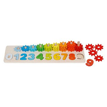 Goki Wooden Sorting Game Learning to Count with Gears, 55 pcs.