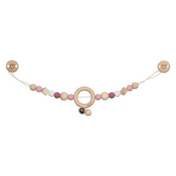 Goki Wooden Stroller Chain Heart Pink with Clips
