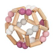 Goki Greifring aus Holz, elastischer Ball, rosa