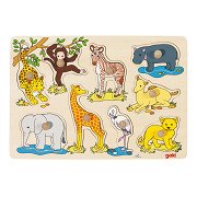 Goki Wooden Knob Puzzle Wild Animals, 9 pcs.