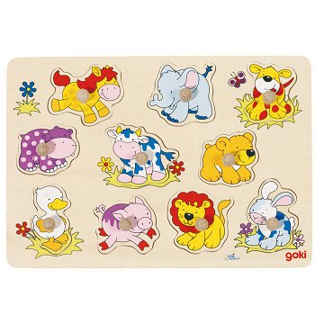 Goki Wooden Stud Puzzle Animals Baby