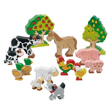 Goki Wooden Farm Animals, 14 pcs.