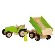 Goki Wooden Tractor Green with Trailer