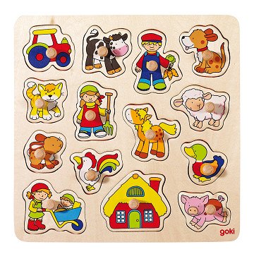 Goki Wooden Stud Puzzle - Farm, 14 pcs.