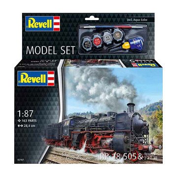 Revell Model Building Kit - Schnellzuglokomotive BR18505 with Tender 1:87 - 163 pcs. - Incl. Basic Paint Colors
