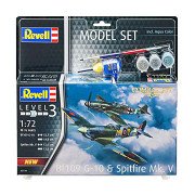 Revell Model Building Kit - Combat Set Bf109G-10 & Spitfire Mk.V 1:72 - 76 pcs. - Incl. Aqua Color Base Paint
