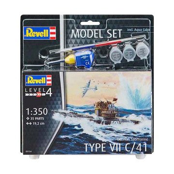 Revell Model Building Kit - German Submarine Type VII C/41 1:350 - 35 pcs. - Incl. Basic Paint Colors