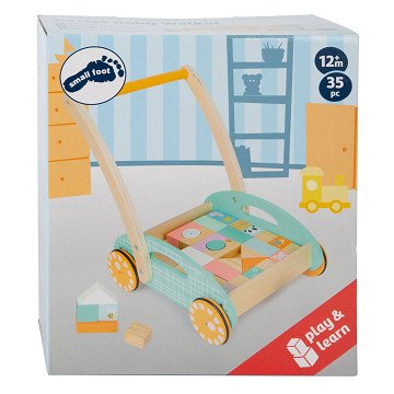Small Foot - Lauflernwagen aus Holz mit Bauklötzen Pastell, 35-tlg.