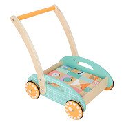 Small Foot - Wooden Baby Walker Carriage with Blocks Pastel, 35dlg.