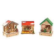Small Foot - Wooden Decoration Christmas Market with Lights, Set of 3