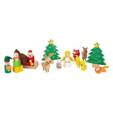 Small Foot - Holztiere Weihnachten im Wald Spielset, 17-teilig.