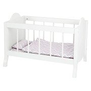 Small Foot - Wooden Doll Bed White with Bedding Stripes, 4dlg.