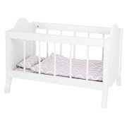 Small Foot - Puppenbett aus Holz weiß mit Bettstreifen, 4-tlg.