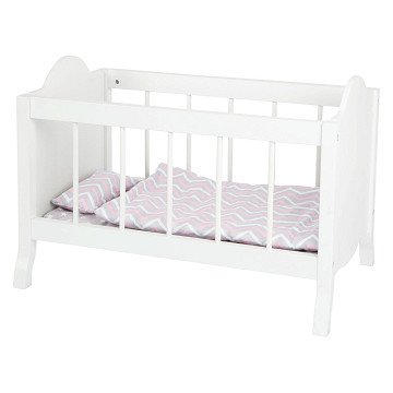 Small Foot - Puppenbett aus Holz weiß mit Bettstreifen, 4-tlg.