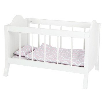 Small Foot - Wooden Doll Bed White with Bedding Stripes, 4pcs.