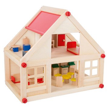 Small Foot - Houten Poppenhuis met Meubeltjes, 23dlg.