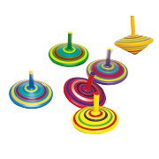 Small Foot - Wooden Spinning Top with Stripes, 6pcs.