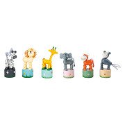 Small Foot - Houten Drukfiguur Wilde Dieren, Set van 6