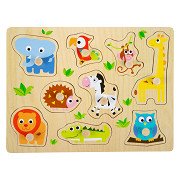 Small Foot - Wooden Stud Puzzle Zoo, 9pcs.