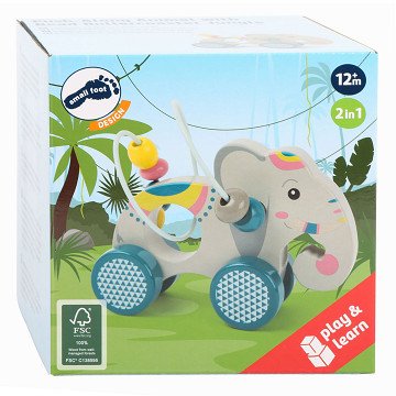Small Foot - Wooden Push-along Elephant with Motor Skills Spiral