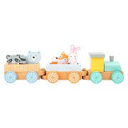 Small Foot - Wooden Train with Forest Animals Pastel, 9pcs.