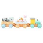 Small Foot - Wooden Train with Forest Animals Pastel, 9dlg.