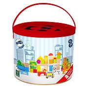 Small Foot - Wooden Building Blocks Zoo in Shape Sorter Bucket, 50pcs.