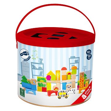 Small Foot - Holzbausteine Zoo im Formensortiereimer, 50-tlg.