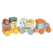 Small Foot - Wooden Stacking Blocks Train Safari, 16dlg.