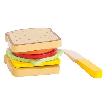 Small Foot - Wooden Play Food Sandwich with Cutlery, 7pcs.