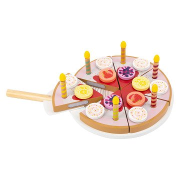 Small Foot - Wooden Cutting and Play Food Birthday Cake, 26pcs.