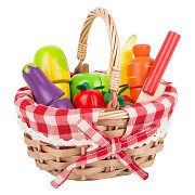 Small Foot - Wooden Picnic Basket with Cut Fruit, 15 pcs.