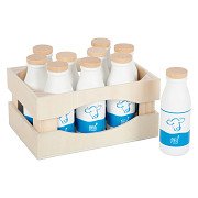 Small Foot - Wooden Crate with Milk Bottles, 12 pcs.