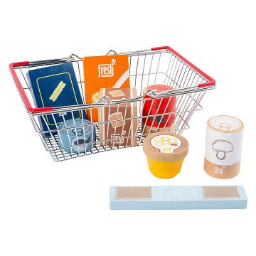 Small Foot - Wooden Play Food in Shopping Basket, 9pcs.