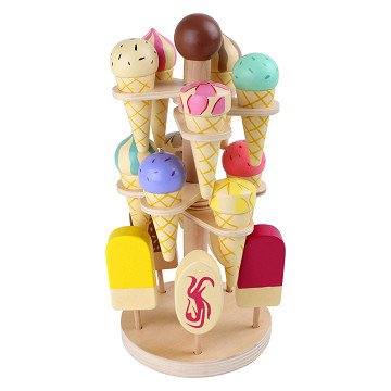 Small Foot - Wooden Play Food Ice Creams on Movable Ice Cream Stand, 16dlg.