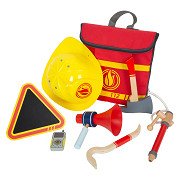 Small Foot - Firefighter Backpack with Wooden Fire Brigade Attributes, 8dlg.