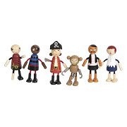 Small Foot - Wooden Dolls Pirate Bendable, 6pcs.