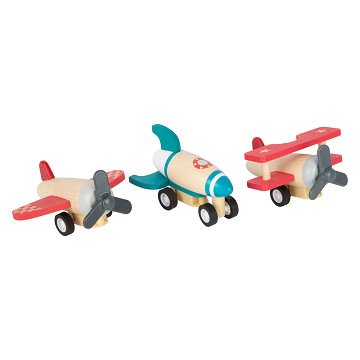 Small Foot - Rückziehflugzeuge aus Holz, 3er-Set