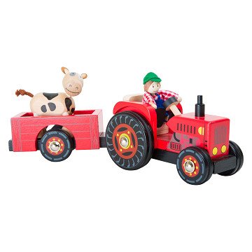 Small Foot - Holztraktor mit Anhänger Rot und Spielfiguren, 4-tlg.