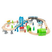 Small Foot - Wooden Train Set with Bridge, 60pcs.