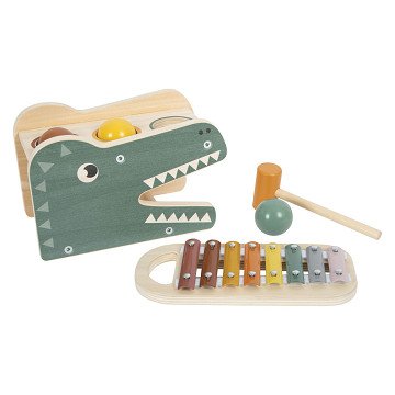 Small Foot - Wooden Xylophone and Hammer Bench Safari, 5 pcs.