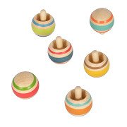 Small Foot - Wooden Spinning Tops Striped, Set of 6