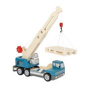 Small Foot - Wooden Crane Truck Blue with Pallet