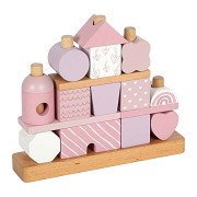 Small Foot - Wooden Stacking House Pink - 18pcs.