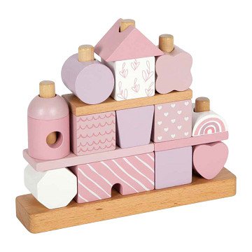 Small Foot - Wooden Stacking House Pink - 18pcs.